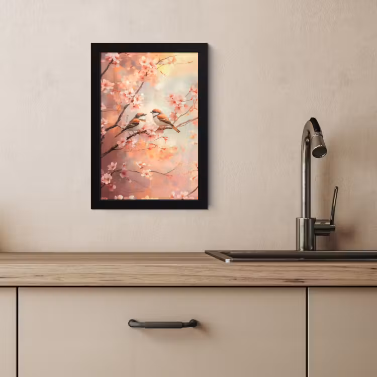 Cadre Photo - Oiseaux - Romantique - Branche fleurie — 2