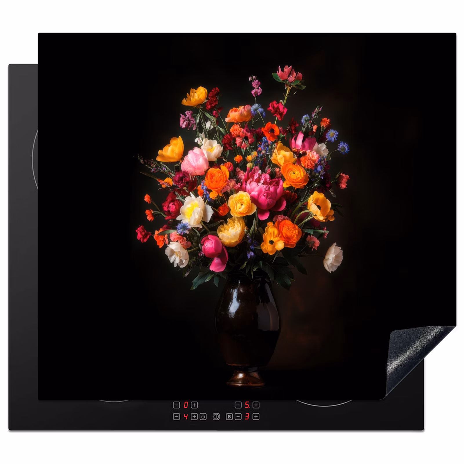 Protection plaque induction - Coloré - Bouquet - Vase - Marron foncé — 1