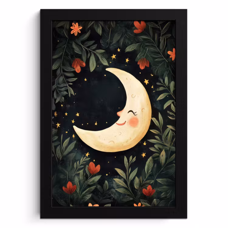 Cadre Photo - Lune - Fleurs - Ciel nocturne — 1