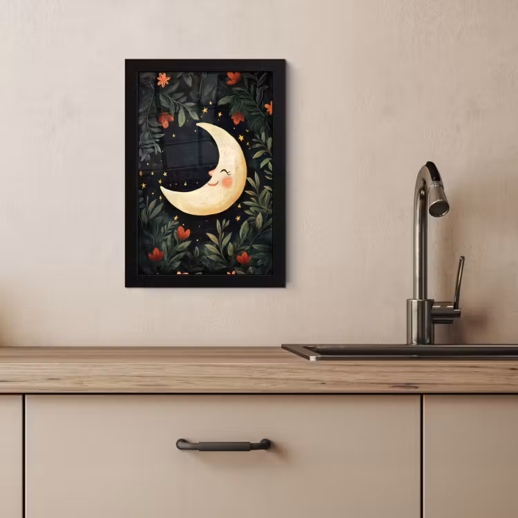 Cadre Photo - Lune - Fleurs - Ciel nocturne — 4