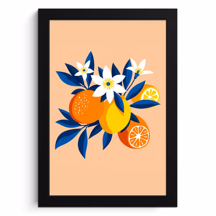 Cadre Photo - Illustration - Oranges - Bleu foncé - Fleurs — 1