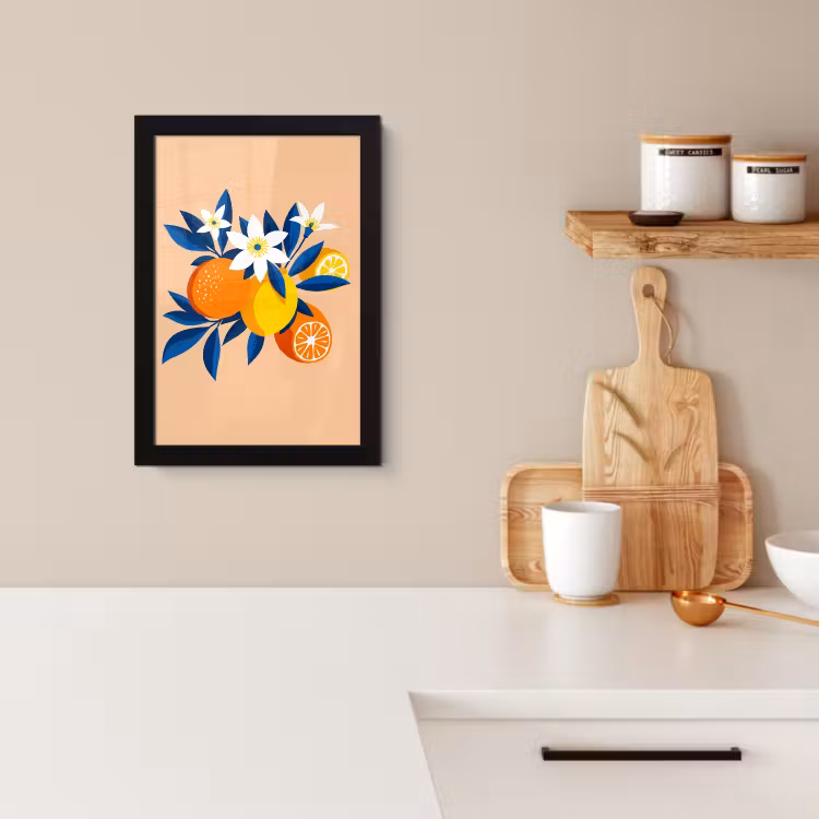 Cadre Photo - Illustration - Oranges - Bleu foncé - Fleurs — 2