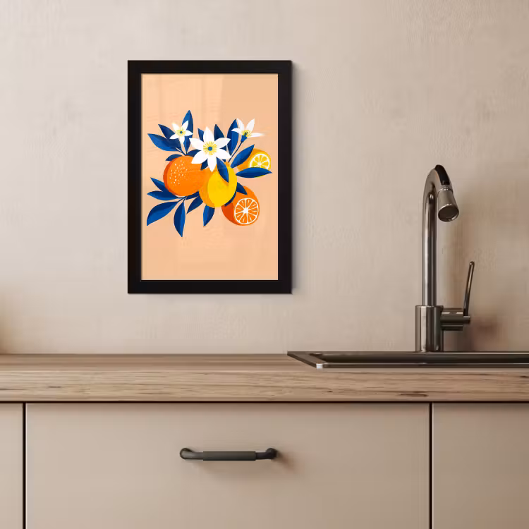 Cadre Photo - Illustration - Oranges - Bleu foncé - Fleurs — 4
