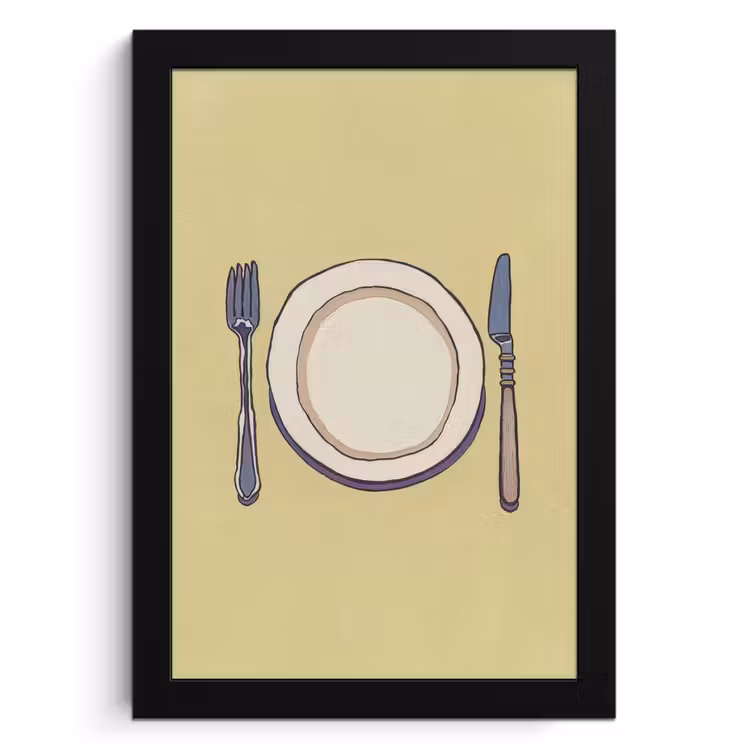 Cadre Photo - Illustration - Assiette - Couverts - Beige — 1