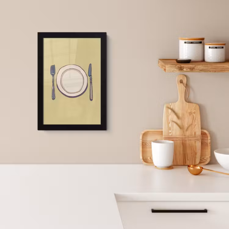Cadre Photo - Illustration - Assiette - Couverts - Beige — 2
