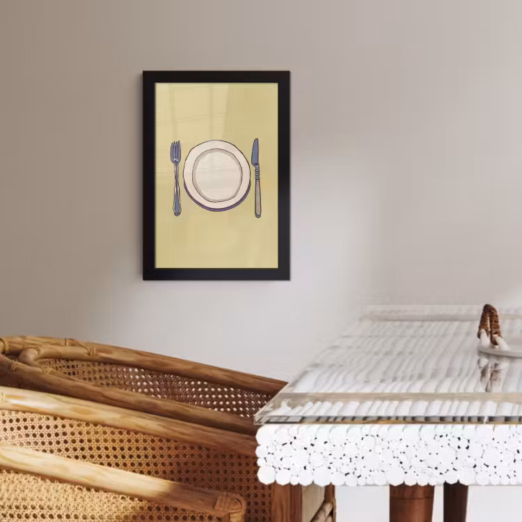 Cadre Photo - Illustration - Assiette - Couverts - Beige — 3
