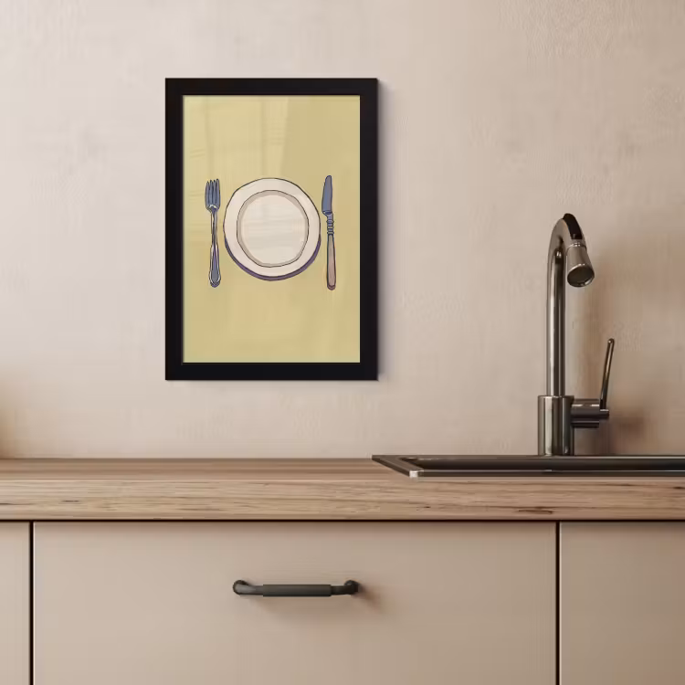 Cadre Photo - Illustration - Assiette - Couverts - Beige — 4