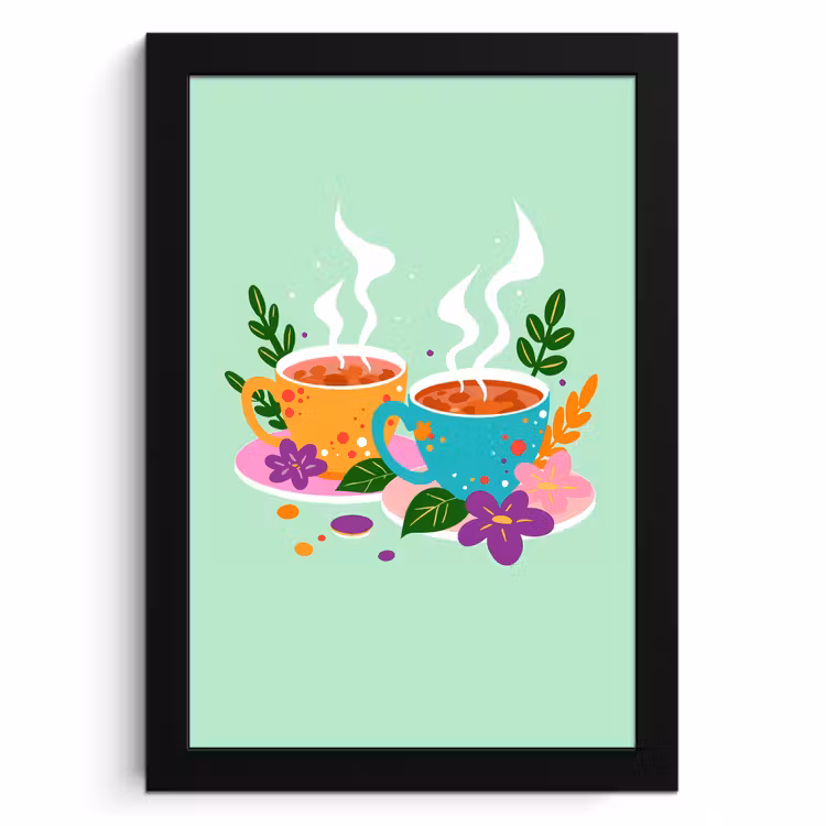 Cadre Photo - Thé - Illustration - Tasses - Fleurs — 1