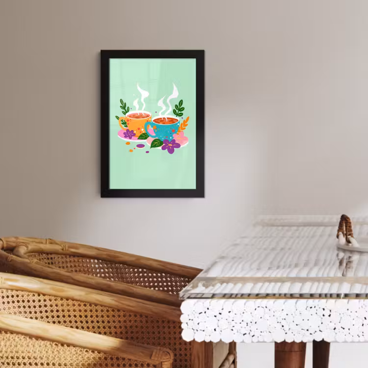 Cadre Photo - Thé - Illustration - Tasses - Fleurs — 2