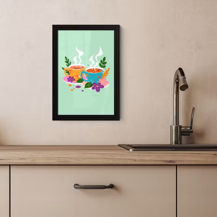 Cadre Photo - Thé - Illustration - Tasses - Fleurs — 4