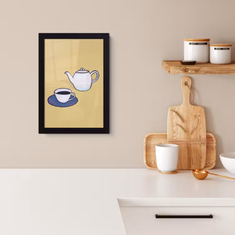 Cadre Photo - Théière - Tasse - Beige - Illustration — 2