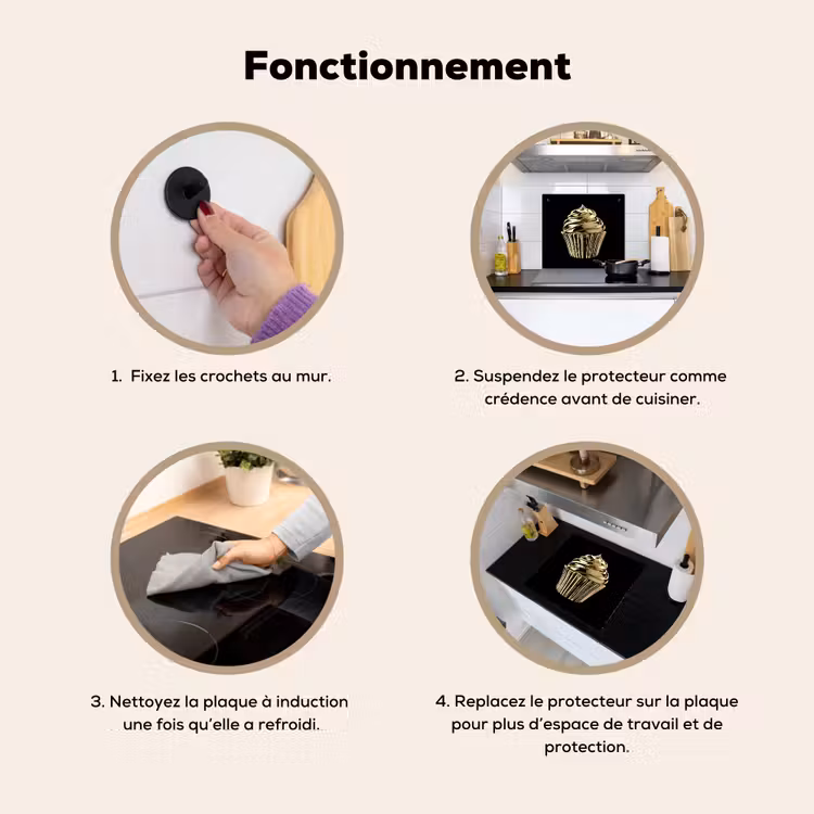 Beschemer à induction avec crochets - Cupcake - Nourriture - Or - Noir — 7