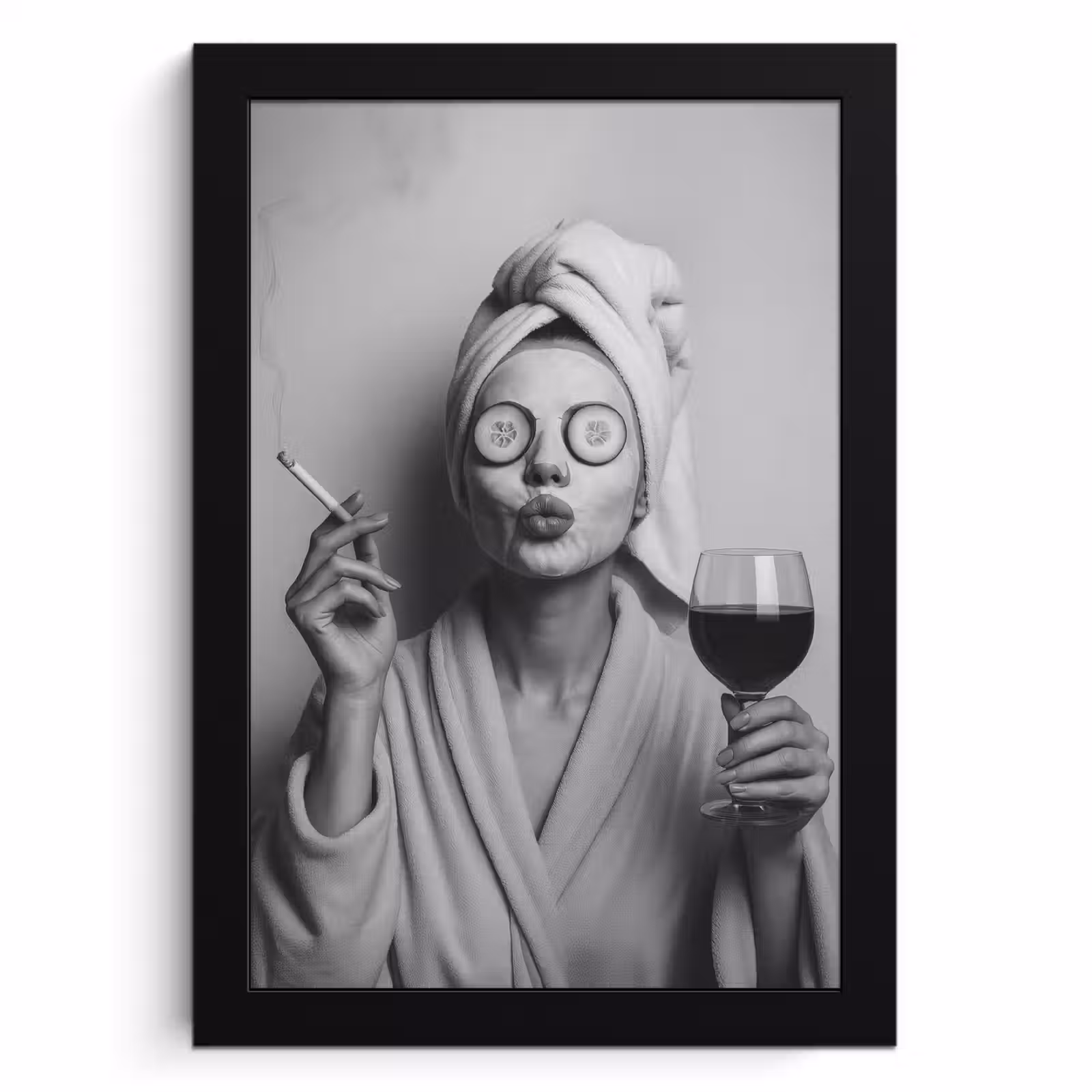 Cadre Photo - Femme - Masque - Vin - Cigarette — 1