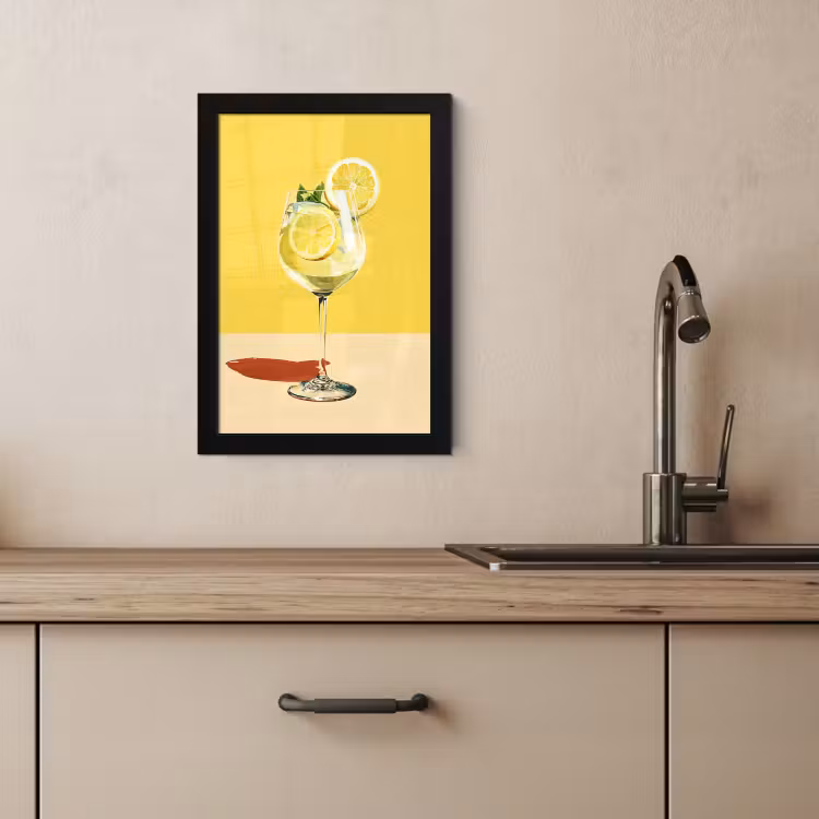 Cadre Photo - Verre à vin - Citron - Jaune - Minimaliste — 2