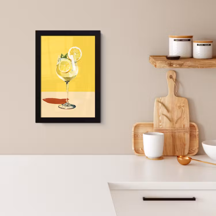 Cadre Photo - Verre à vin - Citron - Jaune - Minimaliste — 4
