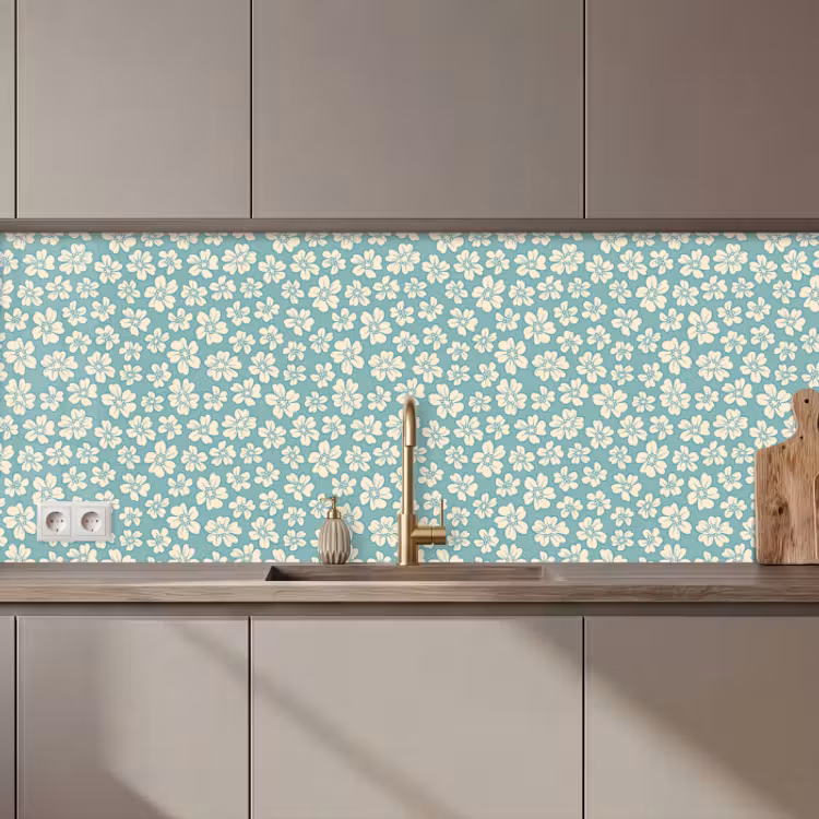 Crédence cuisine - Fleurs - Blanc - Vintage - Motifs — 1