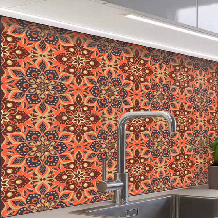 Crédence cuisine - Mandala - Fleurs - Motif - Rétro — 1