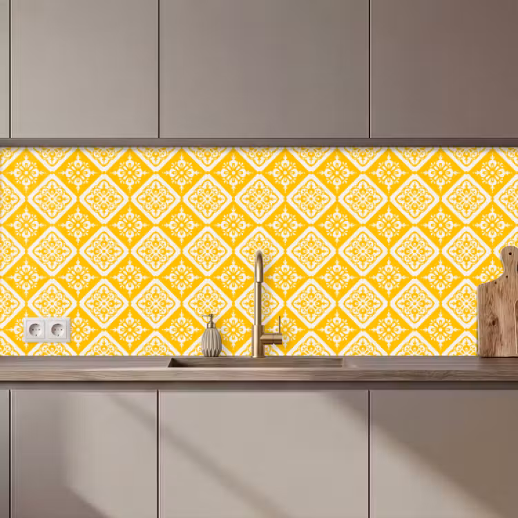Crédence cuisine - Mosaïque - Vintage - Jaune - Motifs — 1