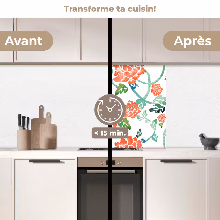 Crédence cuisine - Fleurs - Feuilles - Motifs - Aquarelle — 2