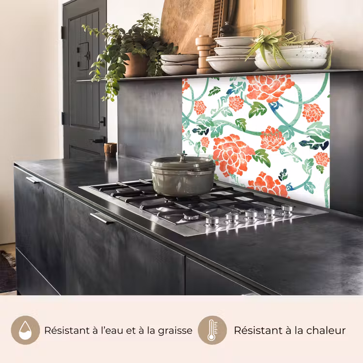 Crédence cuisine - Fleurs - Feuilles - Motifs - Aquarelle — 4
