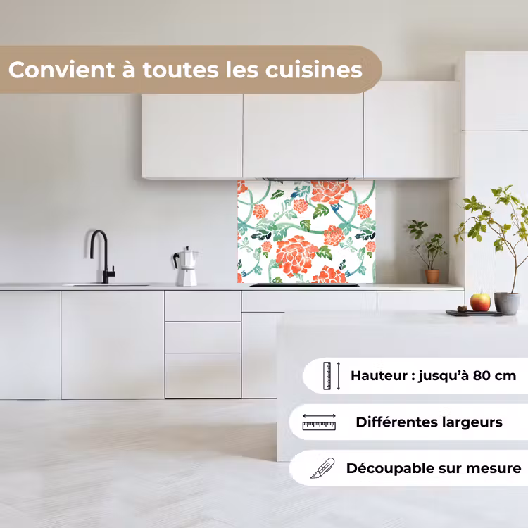 Crédence cuisine - Fleurs - Feuilles - Motifs - Aquarelle — 6