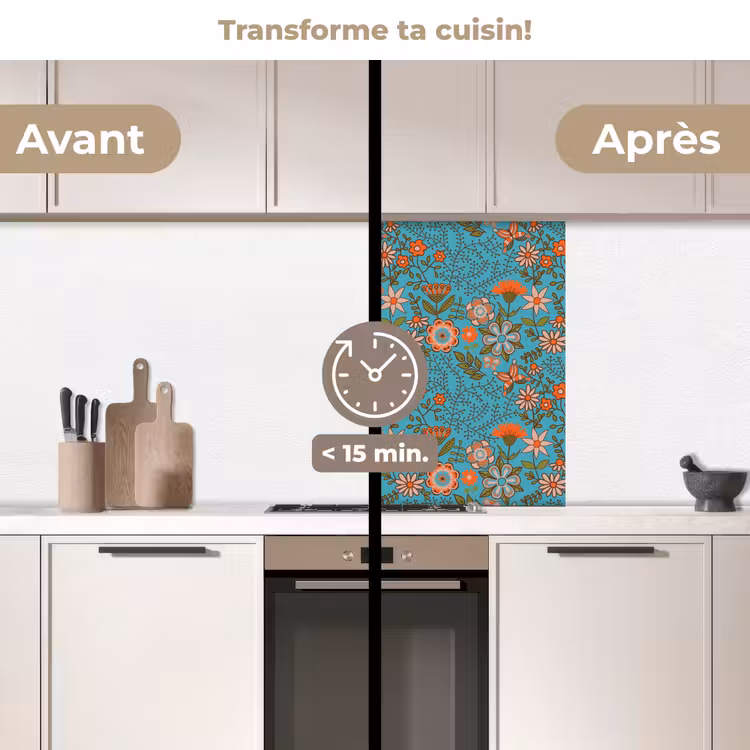 Crédence cuisine - Bohème - Fleurs - Orange - Rétro - Design — 2