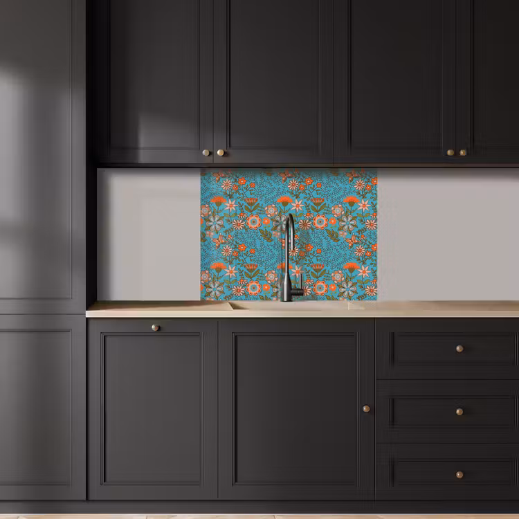 Crédence cuisine - Bohème - Fleurs - Orange - Rétro - Design — 5