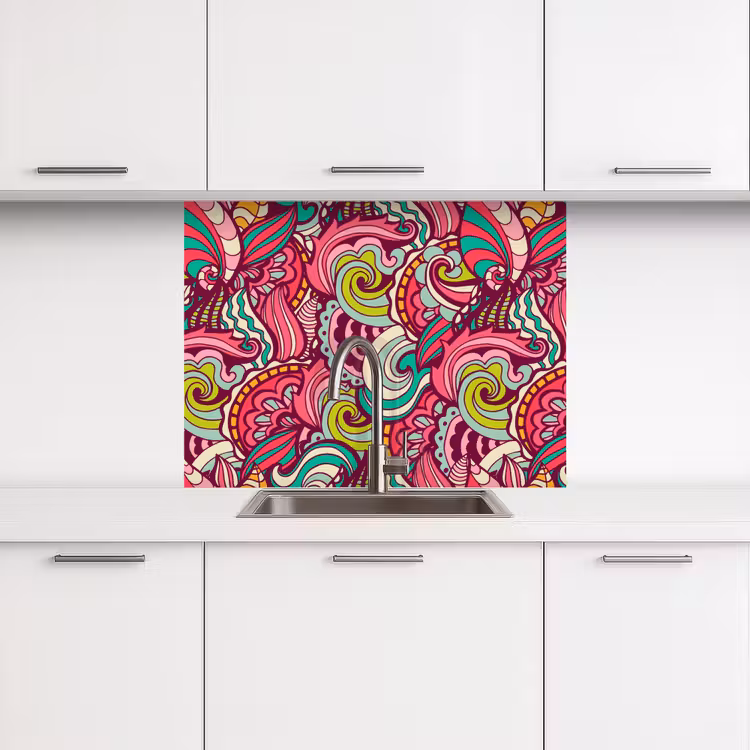 Crédence cuisine - Fleurs - Feuilles - Arc-en-ciel - Design — 3