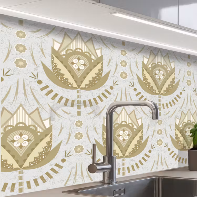 Crédence cuisine - Fleurs - Or - Motifs — 1