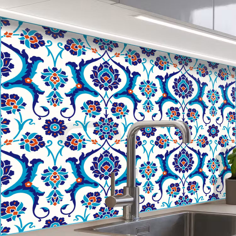 Crédence cuisine - Fleurs - Motifs - Bleu — 1
