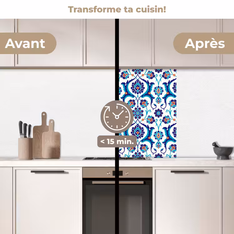 Crédence cuisine - Fleurs - Motifs - Bleu — 2