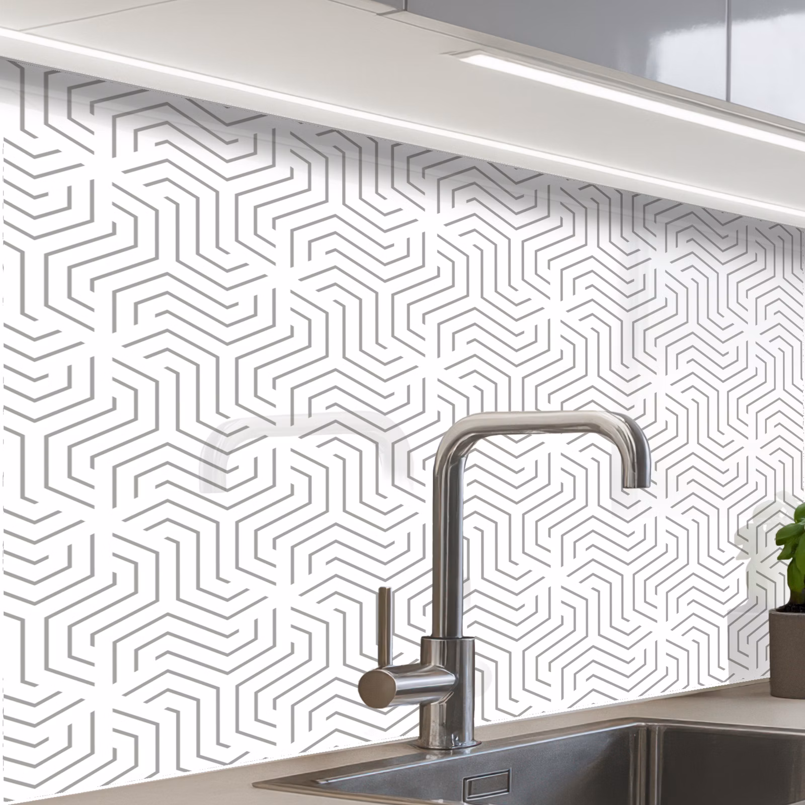 Crédence cuisine - Design - Ligne - Motif - Noir - Blanc — 1