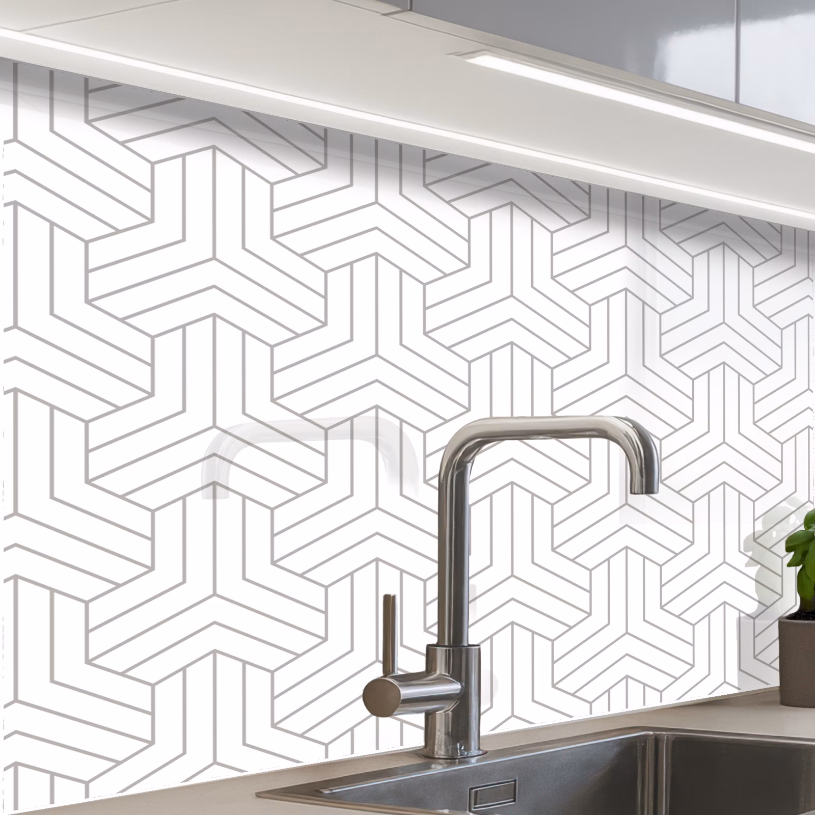 Crédence cuisine - Motifs - Abstrait - Noir - Blanc - Géométrie — 1