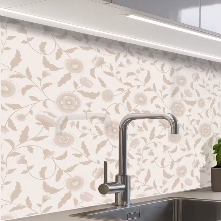 Crédence cuisine - Orné - Fleurs - Beige — 1
