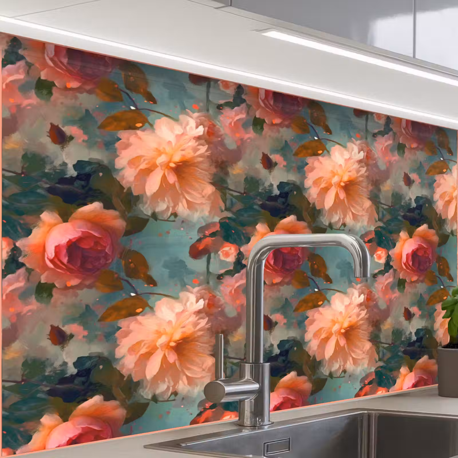 Crédence cuisine - Rose - Motif - Fleurs — 1