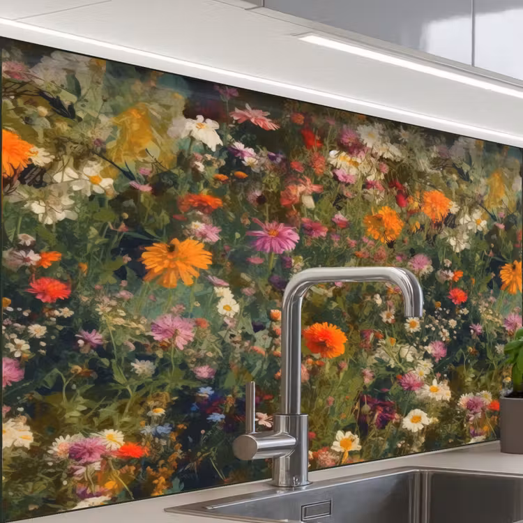 Crédence cuisine - Champ de fleurs - Couleurs - Peinture — 1