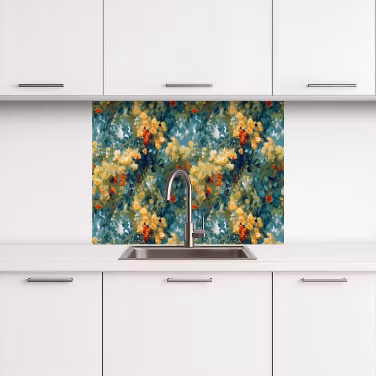 Crédence cuisine - Jaune - Fleurs - Vert - Feuilles — 3