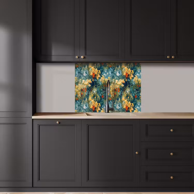 Crédence cuisine - Jaune - Fleurs - Vert - Feuilles — 5