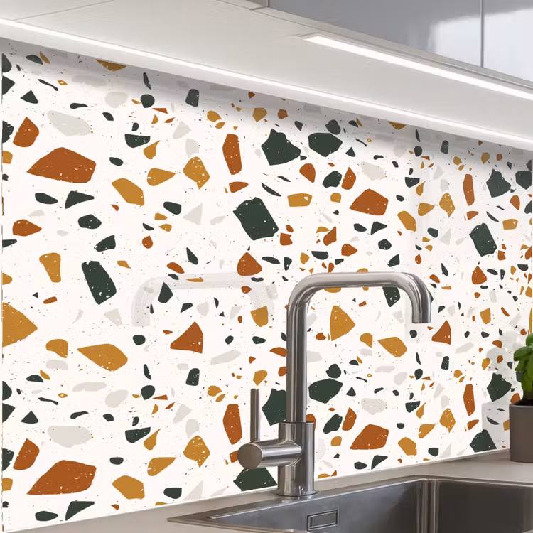 Crédence cuisine - Terrazzo - Motif - Blanc - Terra — 1