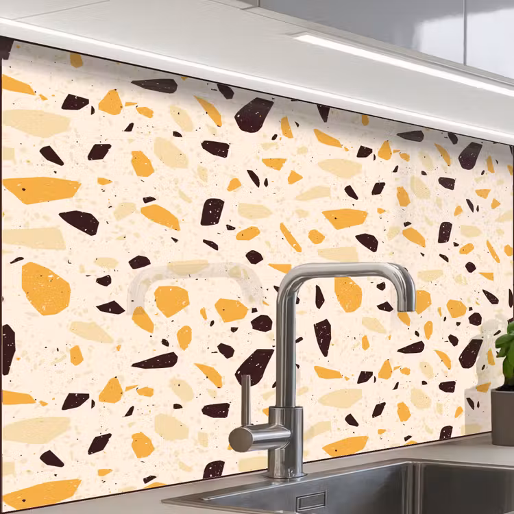 Crédence cuisine - Terrazzo - Motif - Jaune - — 1
