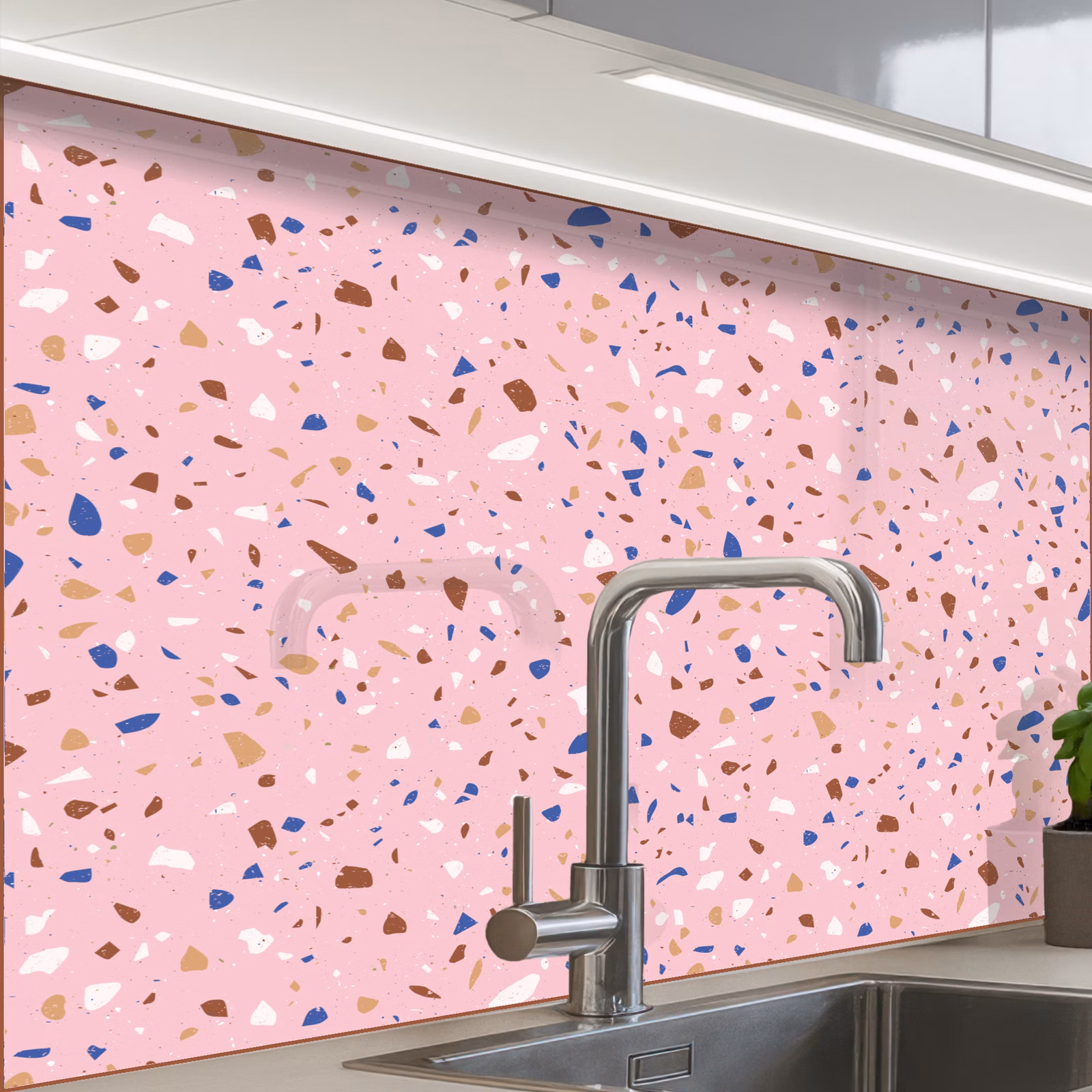 Crédence cuisine - Terrazzo - Motif - Coloré - Rose — 1