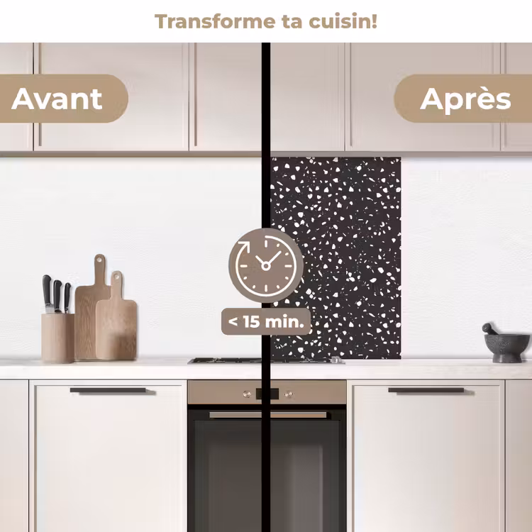 Crédence cuisine - Terrazzo - Motif - Noir - Blanc — 2
