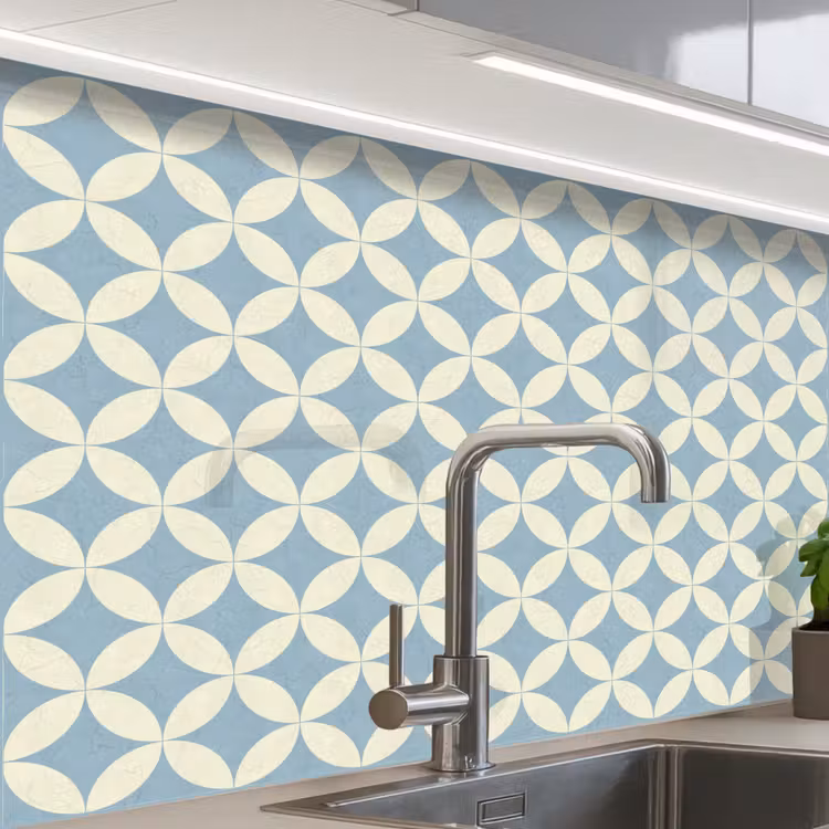 Crédence cuisine - Géométrique - Fleur - Motif - Bleu — 1