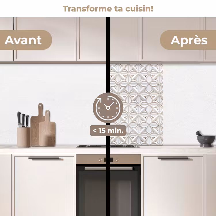 Crédence cuisine - 3D - Carrelage - Fleur - Relief - Blanc — 2