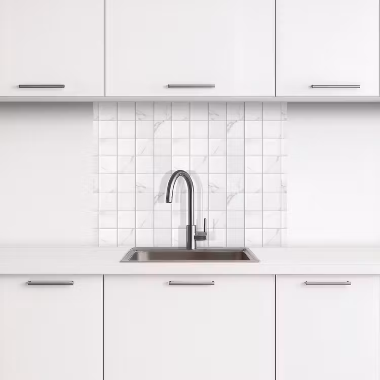 Crédence cuisine - Marbre - Motif - Veines - Blanc — 3