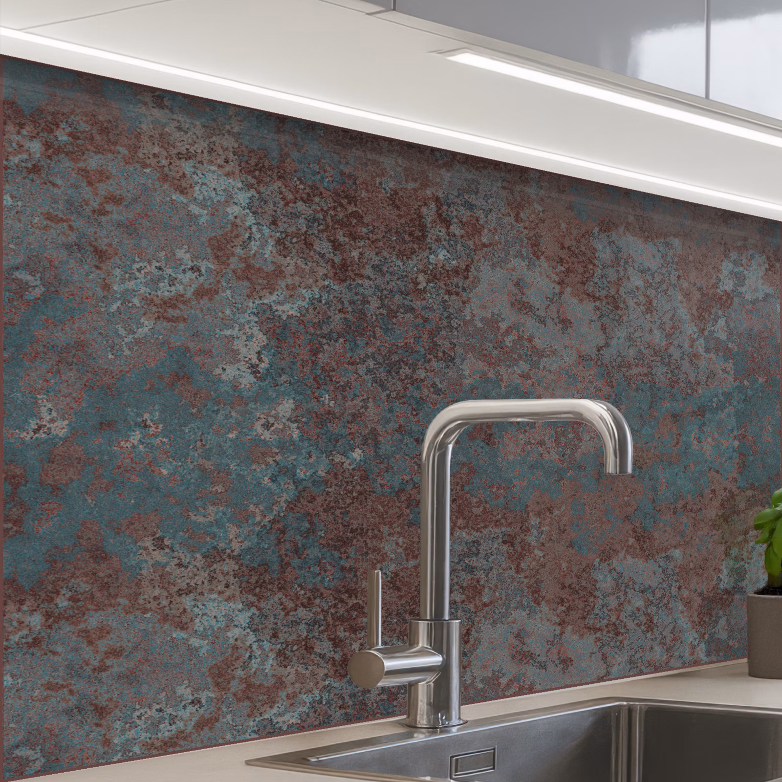 Crédence cuisine - Bleu - Gris - Rouille - Motif — 1