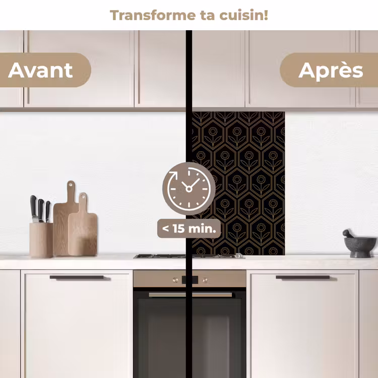 Crédence cuisine - Hexagone - Noir - Or - Fleur — 2