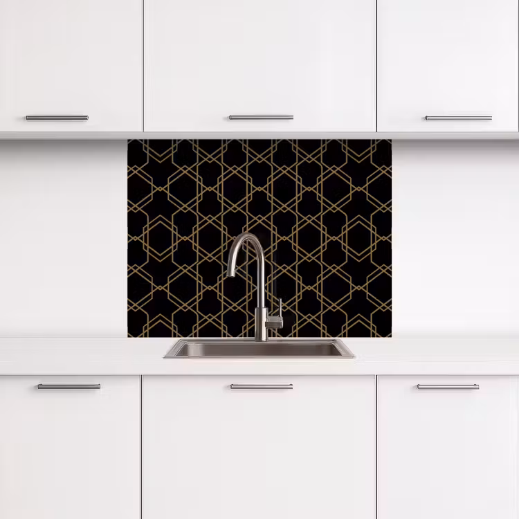 Crédence cuisine - Entrelacs - Hexagones - Noir - Or — 3