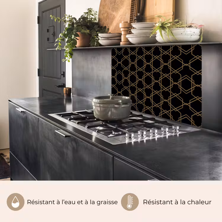 Crédence cuisine - Entrelacs - Hexagones - Noir - Or — 4