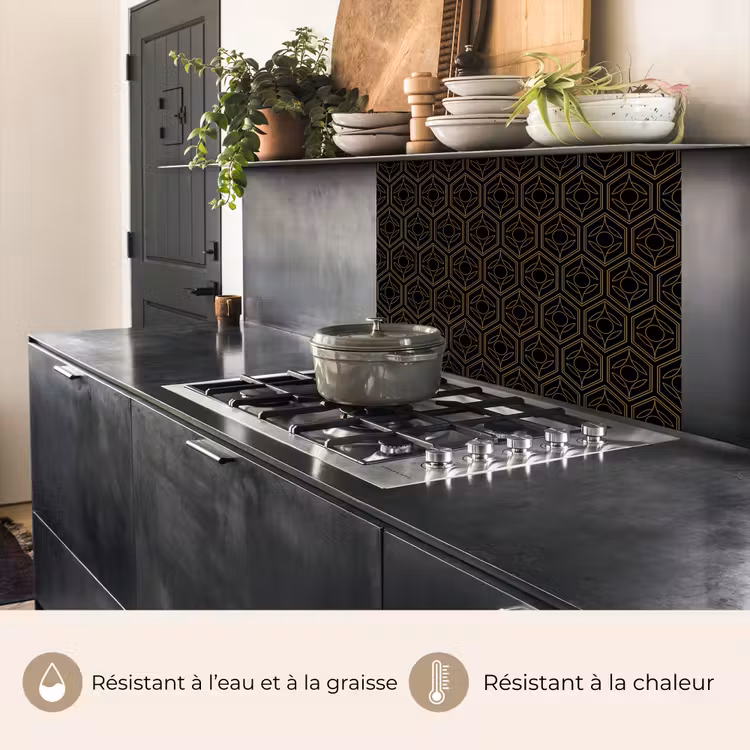 Crédence cuisine - Noir - or - cœur floral — 4